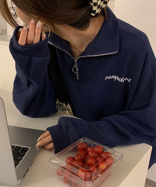 NinaetLina（ニナエリナ）の「フロントジップ裏起毛トレーナー（スウェット・レディース・オフホワイト/ネイビー/ピンク・FREE）」の8枚目の写真