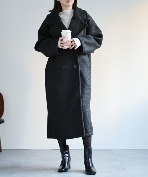 45r 圧縮ウール ロングコート tageechita（タジチタ）の「【tageechita】圧縮ウールスタンドカラー