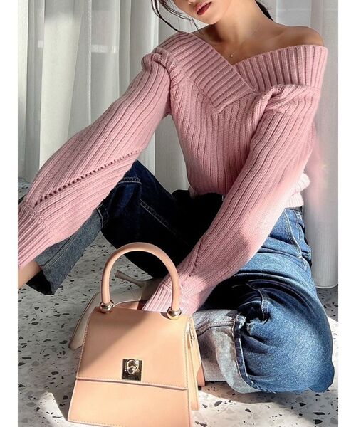 RESEXXY（リゼクシー）の「クロップドニット（ニット/セーター・レディース・アイボリー/ブラック/ピンク・FREE）」の3枚目の写真