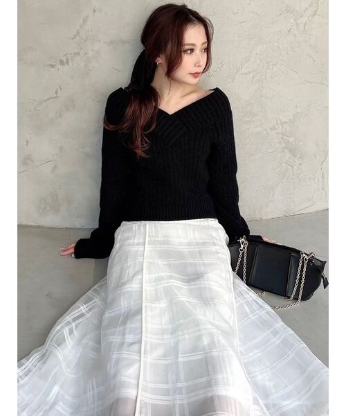 RESEXXY（リゼクシー）の「クロップドニット（ニット/セーター・レディース・アイボリー/ブラック/ピンク・FREE）」の5枚目の写真