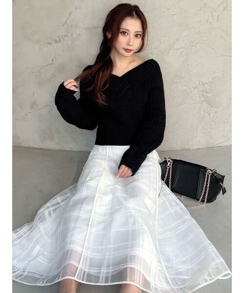 RESEXXY（リゼクシー）の「クロップドニット（ニット/セーター・レディース・アイボリー/ブラック/ピンク・FREE）」の6枚目の写真