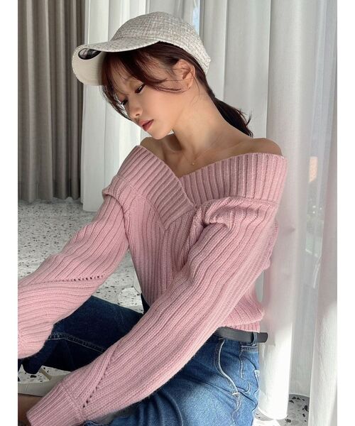 RESEXXY（リゼクシー）の「クロップドニット（ニット/セーター・レディース・アイボリー/ブラック/ピンク・FREE）」の9枚目の写真