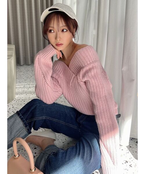 RESEXXY（リゼクシー）の「クロップドニット（ニット/セーター・レディース・アイボリー/ブラック/ピンク・FREE）」の10枚目の写真