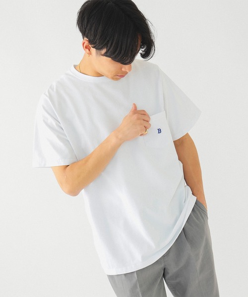 BEAMS(ビームス)の「BEAMS / Bロゴ ポケット Tシャツ(Tシャツ/カットソー・メンズ・グレー系その他/ネイビー/ホワイト・XL/L/M/S/XX-LARGE)」の6枚目の写真