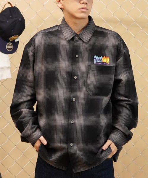 【セール】【ムラサキスポーツ別注】THRASHER/スラッシャー 長袖シャツ ボックスシルエット オンブレチェック THM-24ASLSS01(シャツ/ブラウス)|THRASHER(スラッシャー)