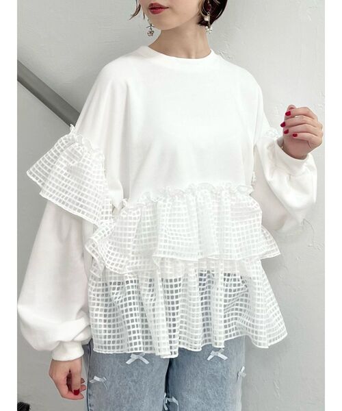 MERRYME フリルトレーナー Riff トレーナー スウェット 袖フリルロゴトレーナー レディース