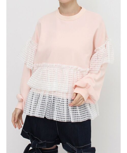 merry jenny（メリージェニー）の「checkチュールフリルトレーナー