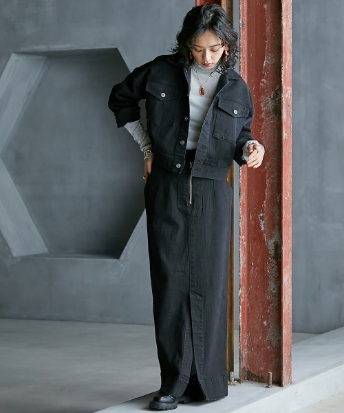 GEVS.（ジェイヴィス）の「＜大きいサイズ＞ ワイドシルエットショート丈デニムジャケット GEVS.（デニムジャケット・レディース・ブラック系/ホワイト系・L～LL/3L～4L/5L～6L）」の5枚目の写真