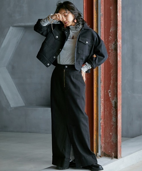 GEVS.（ジェイヴィス）の「＜大きいサイズ＞ ワイドシルエットショート丈デニムジャケット GEVS.（デニムジャケット・レディース・ブラック系/ホワイト系・L～LL/3L～4L/5L～6L）」の6枚目の写真