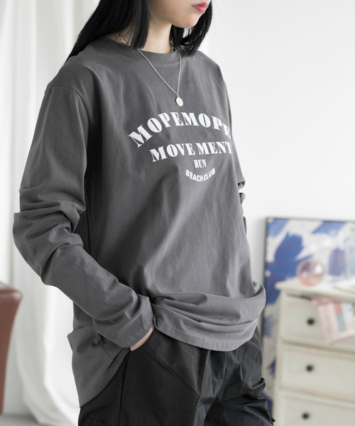 aimoha(アイモハ)の「ロゴプリント ルーズロングTシャツ(Tシャツ/カットソー・レディース・ダークグレー/ホワイト・FREE)」の1枚目の写真