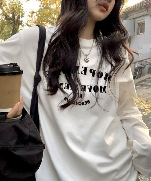 aimoha(アイモハ)の「ロゴプリント ルーズロングTシャツ(Tシャツ/カットソー・レディース・ダークグレー/ホワイト・FREE)」の10枚目の写真