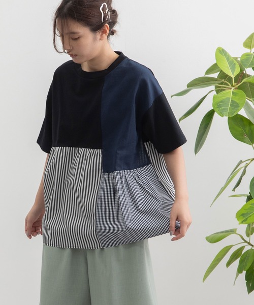 POU DOU DOU（プードゥドゥ）の「パッチワークギャザートップス（Tシャツ/カットソー・レディース・ブラック/オフホワイト・3）」の13枚目の写真