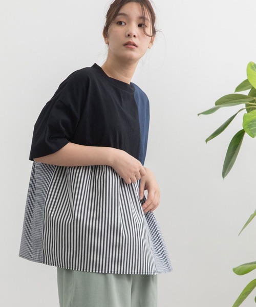 POU DOU DOU（プードゥドゥ）の「パッチワークギャザートップス（Tシャツ/カットソー・レディース・ブラック/オフホワイト・3）」の14枚目の写真