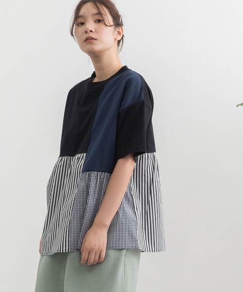POU DOU DOU（プードゥドゥ）の「パッチワークギャザートップス（Tシャツ/カットソー・レディース・ブラック/オフホワイト・3）」の16枚目の写真