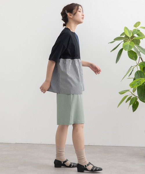 POU DOU DOU（プードゥドゥ）の「パッチワークギャザートップス（Tシャツ/カットソー・レディース・ブラック/オフホワイト・3）」の7枚目の写真