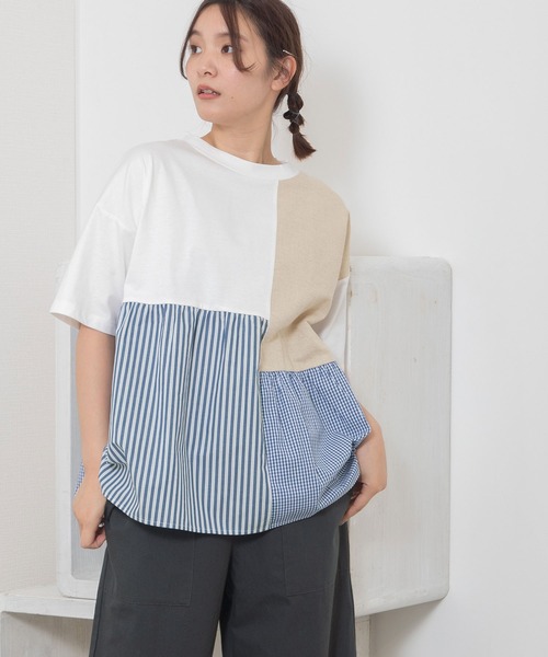 POU DOU DOU（プードゥドゥ）の「パッチワークギャザートップス（Tシャツ/カットソー・レディース・ブラック/オフホワイト・3）」の10枚目の写真