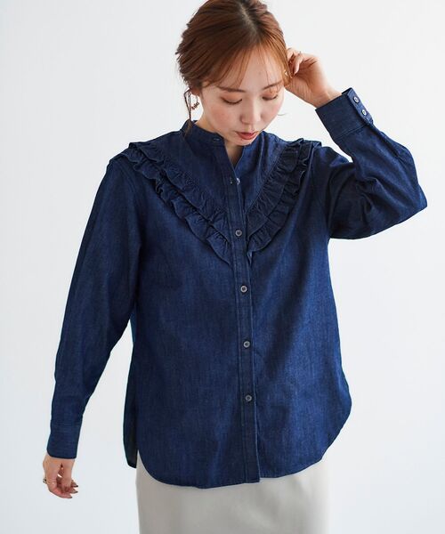le.coeur blanc(ルクールブラン)の「ダブルフリルデニムブラウス(シャツ/ブラウス・レディース・ネイビー/ブルー・38)」の19枚目の写真