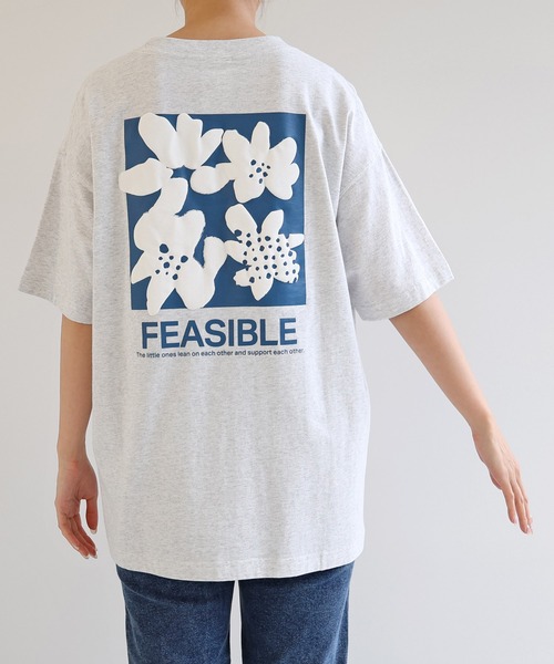 ★MEDM★ロゴ カジュアル シンプルフラワー 半袖Tシャツ/送料込 ANME tシャツ 前後ロゴ入りフラワープリント半袖Tシャツ