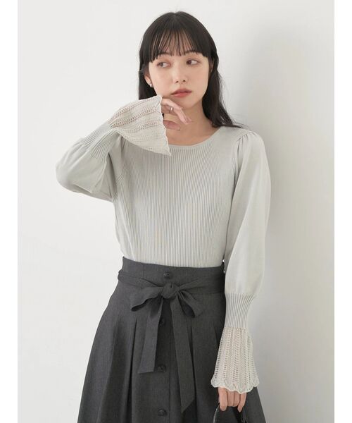 earth music&ecology（アースミュージックアンドエコロジー）の「袖ポイントニットプルオーバー（ニット/セーター・レディース・ネイビー/アイボリー/ライトグレー系1/ブルー・M/S）」の14枚目の写真