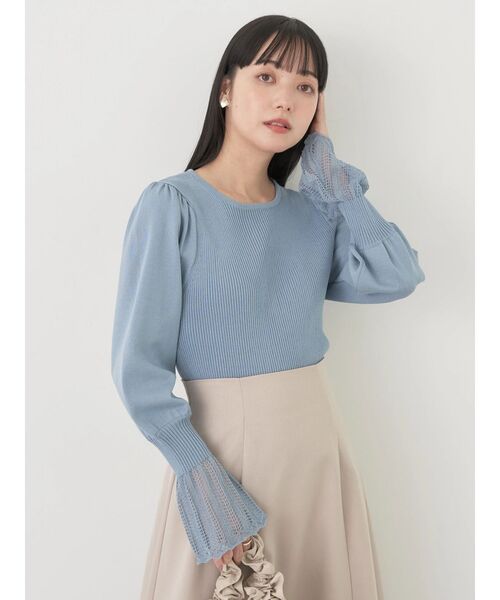 earth music&ecology（アースミュージックアンドエコロジー）の「袖ポイントニットプルオーバー（ニット/セーター・レディース・ネイビー/アイボリー/ライトグレー系1/ブルー・M/S）」の15枚目の写真