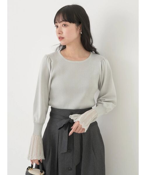 earth music&ecology（アースミュージックアンドエコロジー）の「袖ポイントニットプルオーバー（ニット/セーター・レディース・ネイビー/アイボリー/ライトグレー系1/ブルー・M/S）」の21枚目の写真