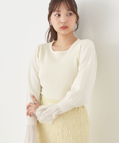 earth music&ecology（アースミュージックアンドエコロジー）の「袖ポイントニットプルオーバー（ニット/セーター・レディース・ネイビー/アイボリー/ライトグレー系1/ブルー・M/S）」の2枚目の写真