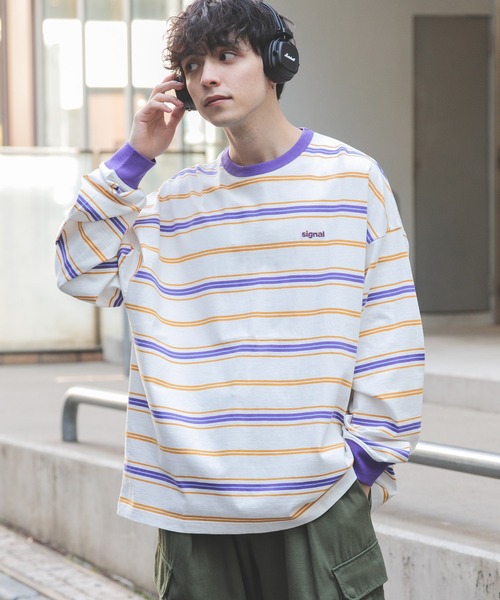 SIGNAL SPORTS（シグナルスポーツ）の「【SIGNAL SPORTS】16/1ボーダークルーネック/ビッグシルエットロンT（Tシャツ/カットソー・メンズ・パープル/イエロー/ホワイト系その他/ブラック・MEDIUM/LARGE）」の22枚目の写真