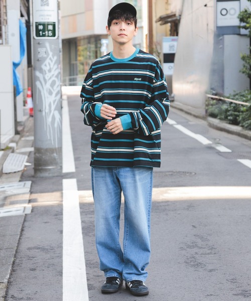 SIGNAL SPORTS（シグナルスポーツ）の「【SIGNAL SPORTS】16/1ボーダークルーネック/ビッグシルエットロンT（Tシャツ/カットソー・メンズ・パープル/イエロー/ホワイト系その他/ブラック・MEDIUM/LARGE）」の15枚目の写真