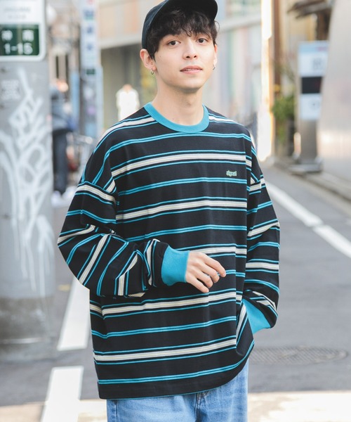 SIGNAL SPORTS（シグナルスポーツ）の「【SIGNAL SPORTS】16/1ボーダークルーネック/ビッグシルエットロンT（Tシャツ/カットソー・メンズ・パープル/イエロー/ホワイト系その他/ブラック・MEDIUM/LARGE）」の18枚目の写真