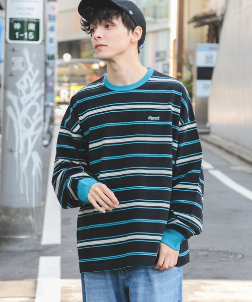 SIGNAL SPORTS（シグナルスポーツ）の「【SIGNAL SPORTS】16/1ボーダークルーネック/ビッグシルエットロンT（Tシャツ/カットソー・メンズ・パープル/イエロー/ホワイト系その他/ブラック・MEDIUM/LARGE）」の17枚目の写真