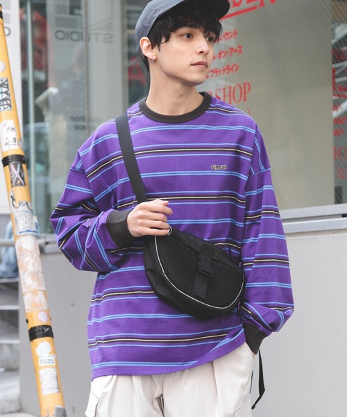 SIGNAL SPORTS（シグナルスポーツ）の「【SIGNAL SPORTS】16/1ボーダークルーネック/ビッグシルエットロンT（Tシャツ/カットソー・メンズ・パープル/イエロー/ホワイト系その他/ブラック・MEDIUM/LARGE）」の9枚目の写真