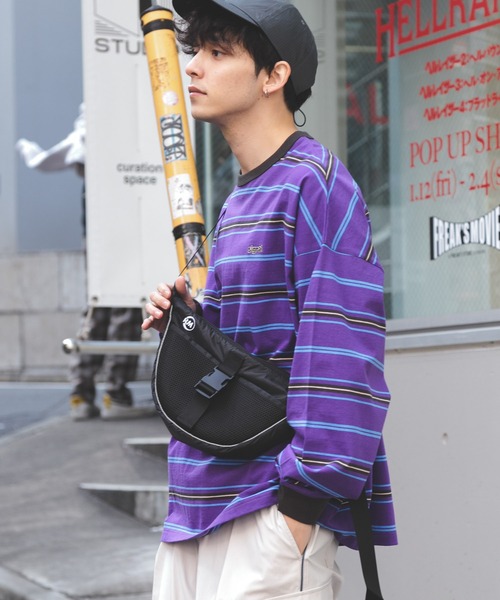 SIGNAL SPORTS（シグナルスポーツ）の「【SIGNAL SPORTS】16/1ボーダークルーネック/ビッグシルエットロンT（Tシャツ/カットソー・メンズ・パープル/イエロー/ホワイト系その他/ブラック・MEDIUM/LARGE）」の8枚目の写真