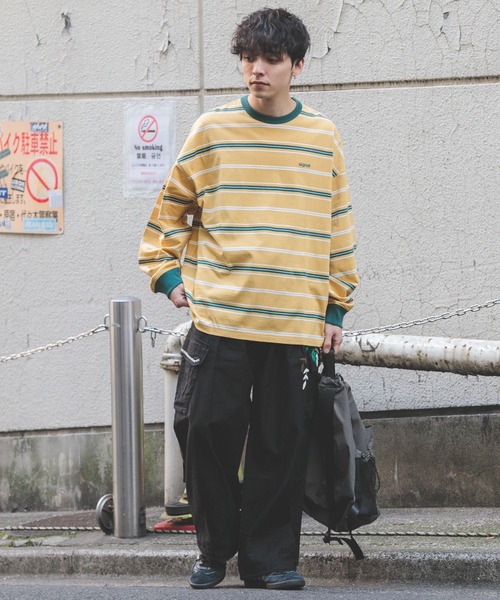 SIGNAL SPORTS（シグナルスポーツ）の「【SIGNAL SPORTS】16/1ボーダークルーネック/ビッグシルエットロンT（Tシャツ/カットソー・メンズ・パープル/イエロー/ホワイト系その他/ブラック・MEDIUM/LARGE）」の10枚目の写真