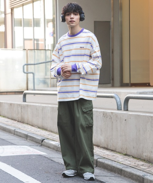 SIGNAL SPORTS（シグナルスポーツ）の「【SIGNAL SPORTS】16/1ボーダークルーネック/ビッグシルエットロンT（Tシャツ/カットソー・メンズ・パープル/イエロー/ホワイト系その他/ブラック・MEDIUM/LARGE）」の19枚目の写真