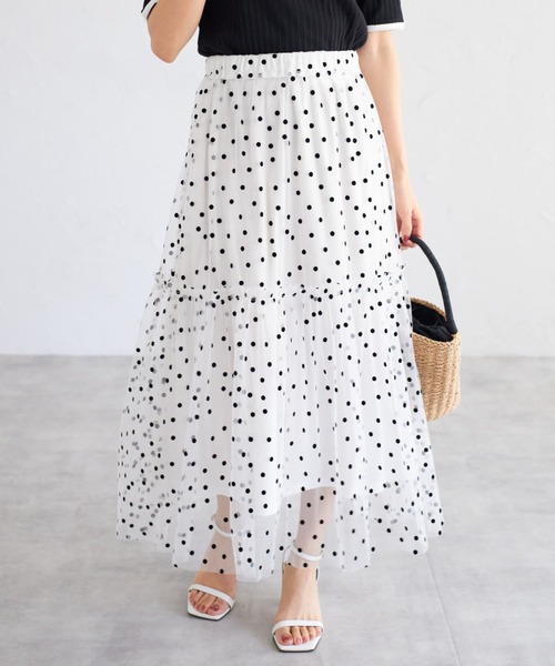tocco closet(トッコ クローゼット)の「【ZOZO限定】ドットチュールスカート(スカート・レディース・ブラック×ホワイト/オフホワイト/アイボリー/ブラック・M)」の2枚目の写真