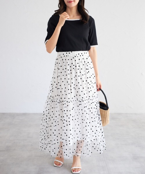 tocco closet(トッコ クローゼット)の「【ZOZO限定】ドットチュールスカート(スカート・レディース・ブラック×ホワイト/オフホワイト/アイボリー/ブラック・M)」の5枚目の写真