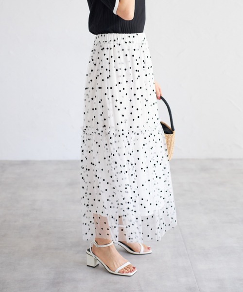 tocco closet(トッコ クローゼット)の「【ZOZO限定】ドットチュールスカート(スカート・レディース・ブラック×ホワイト/オフホワイト/アイボリー/ブラック・M)」の6枚目の写真