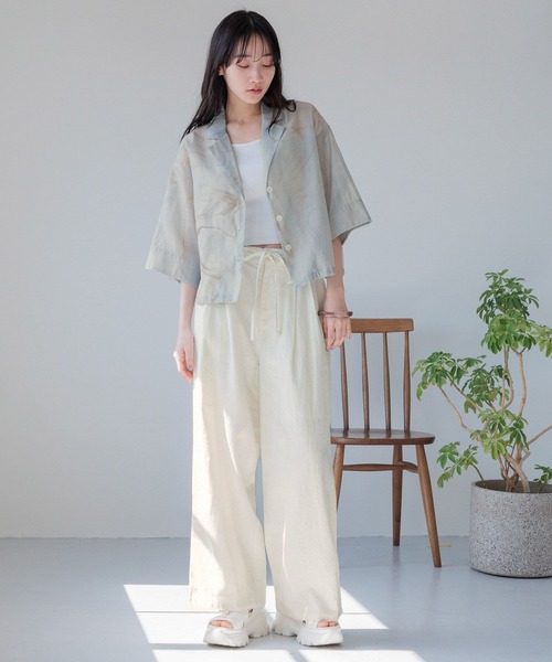 青色 アンティーク LOWRYS FARM（ローリーズファーム）の「シアーショートシャツ