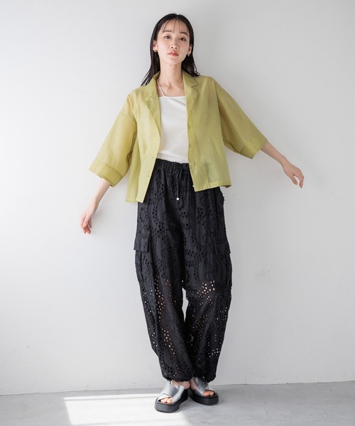 ブラウス ＆パンツ セット リュクス デイリー カジュアル GLOBAL WORK パンツドレス スゴラクストレッチカットブラウス