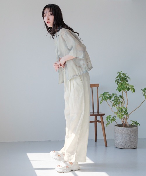 ブラウス ＆パンツ セット リュクス デイリー カジュアル GLOBAL WORK パンツドレス スゴラクストレッチカットブラウス
