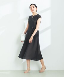 麻調合繊ベルト付きフレアワンピース