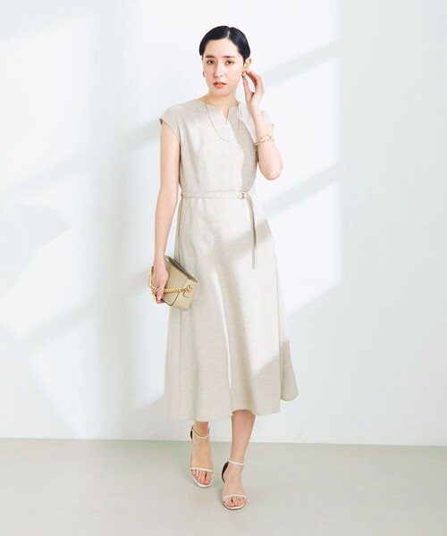NOLLEY’S Sophi(ノーリーズソフィ)の「麻調合繊ベルト付きフレアワンピース(ワンピース・レディース・チャコールグレー/オレンジ/ベージュ・38/36)」の12枚目の写真