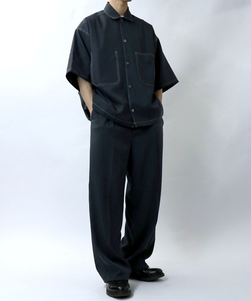 Starting Over（スターティングオーバー）の「oversize stitching shirt/オーバーサイズ ステッチング シャツ/ストレッチ レギュラーカラー半袖シャツ（シャツ/ブラウス・メンズ・カーキ/ブラック/グレー・M/L/XL）」の19枚目の写真