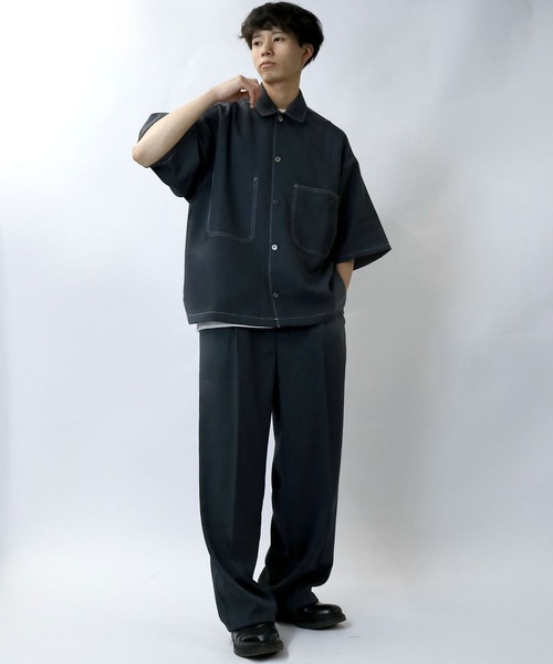セール】oversize stitching shirt/オーバーサイズ ステッチング