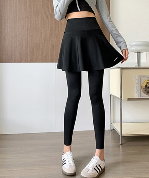 セール】ソリッドカラー スカート付き スリム レギンス パンツ 水着