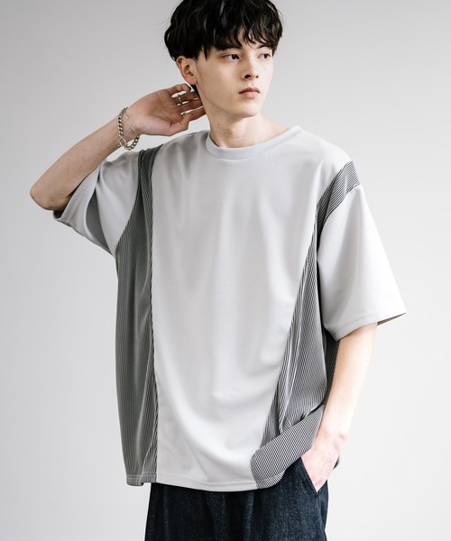 Rocky Monroe（ロッキーモンロー）の「オーバーサイズ異素材切り替え半袖Tシャツ（Tシャツ/カットソー・メンズ・オフホワイト/グレー/ブラック・L/M）」の3枚目の写真