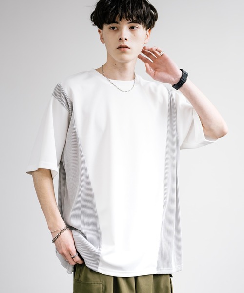 Rocky Monroe（ロッキーモンロー）の「オーバーサイズ異素材切り替え半袖Tシャツ（Tシャツ/カットソー・メンズ・オフホワイト/グレー/ブラック・L/M）」の2枚目の写真