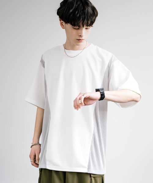 Rocky Monroe（ロッキーモンロー）の「オーバーサイズ異素材切り替え半袖Tシャツ（Tシャツ/カットソー・メンズ・オフホワイト/グレー/ブラック・L/M）」の4枚目の写真