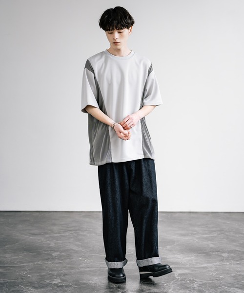 Rocky Monroe（ロッキーモンロー）の「オーバーサイズ異素材切り替え半袖Tシャツ（Tシャツ/カットソー・メンズ・オフホワイト/グレー/ブラック・L/M）」の14枚目の写真