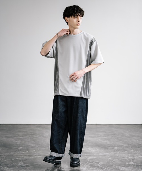 Rocky Monroe（ロッキーモンロー）の「オーバーサイズ異素材切り替え半袖Tシャツ（Tシャツ/カットソー・メンズ・オフホワイト/グレー/ブラック・L/M）」の15枚目の写真